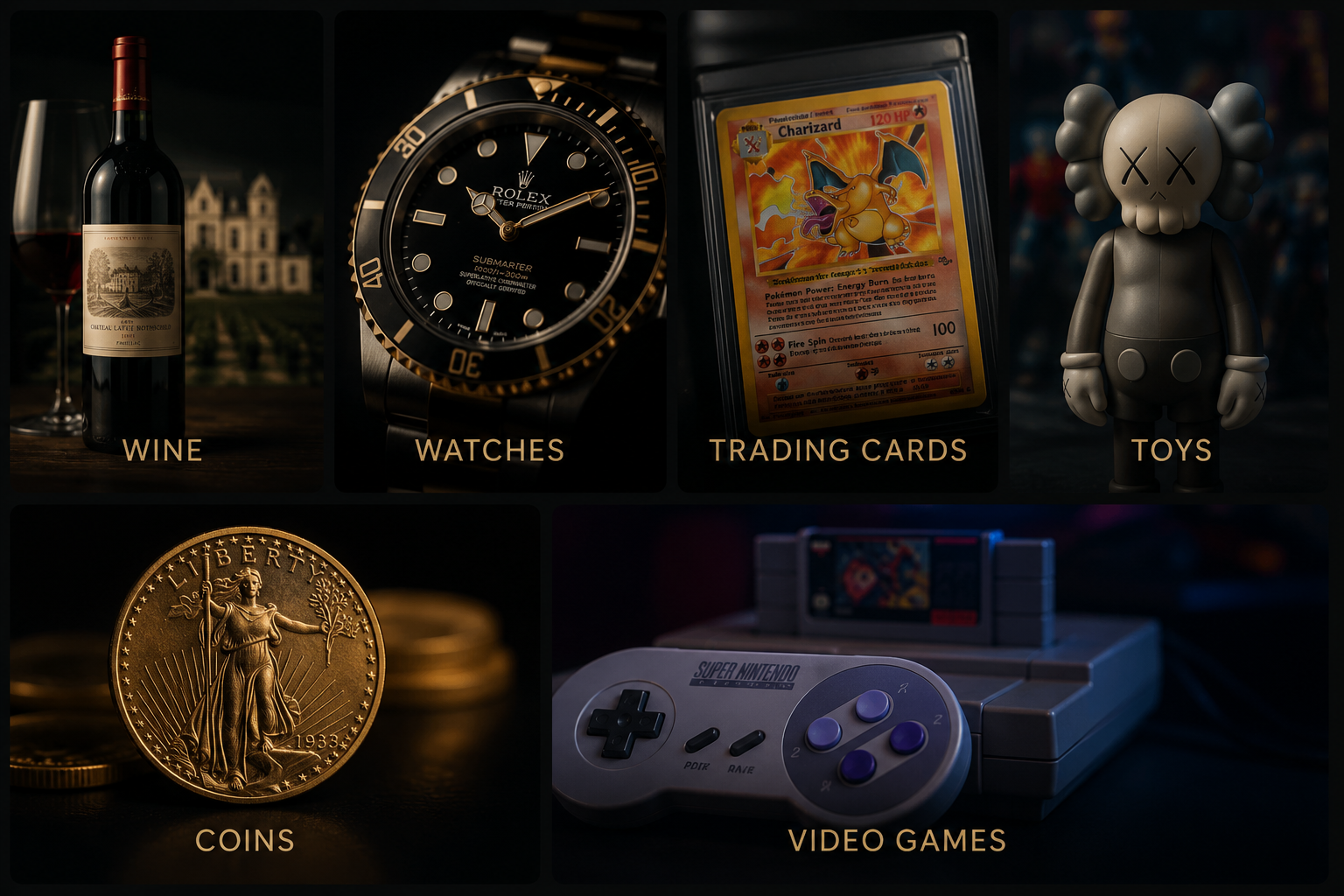 Alternative asset categories — wine, watches, trading cards, toys, coins, video games